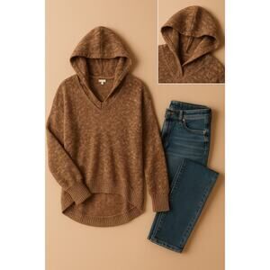 Abound Women’s Size XXS Tan Brown Marled Hi-Low Hooded V-Neck Sweater NWOT